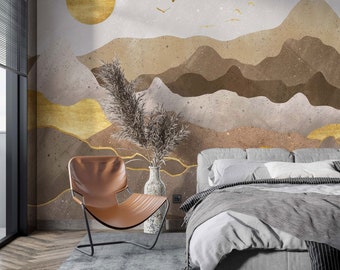 Neutral Mountain Forest Wallpaper Peel and Stick Forest Wall Mural Removable Nursery Wall Decor