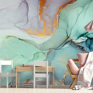 Abstract Alcohol Ink Marble Wallpaper Mural, Removable Wall Art (Peel and Stick) image 2
