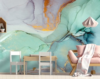 Green Marble Wall Mural Peel and Stick Wallpaper,  Removable Wallpaper, Marble Textured Pattern Wallpaper Living Room Wall Mural