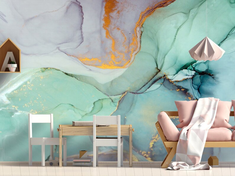 Abstract Alcohol Ink Marble Wallpaper Mural, Removable Wall Art (Peel and Stick) image 2
