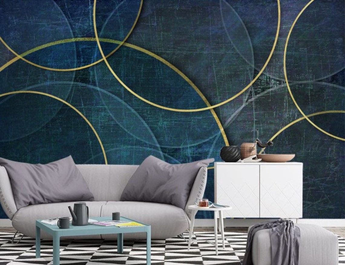 Peel and Stick Wallpaper Gold Lines Geometric Art Wallpaper Etsy
