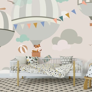 Mongolfiere nel cielo per le volpi Nursery Parete Murale Bambini Carta da parati Peel and Stick autoadesivo Per bambini Carta da parati per bambini Carta da parati per bambini
