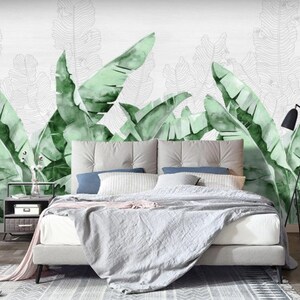 Acquerello Foglie tropicali Carta da parati Colore verde Palm Wall Mural Peel and Stick Wall Art Rimovibile Vintage Gold Leaves Wallpaper