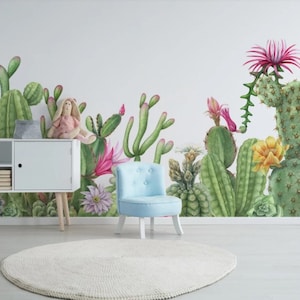 Cactus Carta da parati Vivaio Murale Pianta Cactus Kids Carta da parati Peel and Stick Facile rimovibile Autoadesivo Alla moda Stanza dei bambini