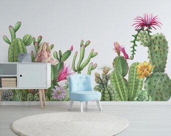 Cactus Wallpaper Nursery Wall Mural Plant Cactus Kids Wallpaper Peel and Stick Easy Removable Self Adhesive Trendy Child Room