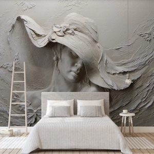 3D Woman Relief Wallpaper Mural: Peel and Stick Living Room Decor