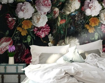 Retro Colorful Flowers Wallpaper Peel and Stick Rose Texture Wall Mural Easy Removable Pattern Wall Mural Watercolor Floral Seamless