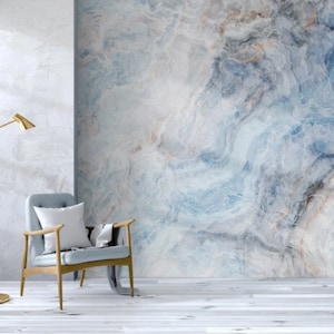 Blue Marble Wallpaper Mural: Peel and Stick Stone Wall Art
