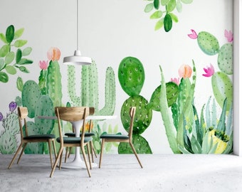 Plant Cactus Wallpaper Nursery Wall Mural Kids Wallpaper Peel and Stick Easy Removable Self Adhesive Kids Wallpaper Child Room Wallpaper
