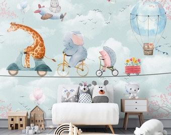 Kids Wallpaper  Children Room Wall Mural Peel and Stick Wall Art  Customized Wallpaper Easy Removable Children with animals Baby Kids Room