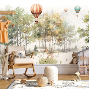 Carta da parati per bambini - Alberi - Carta da parati adesiva per pareti - Decorazione murale per cameretta dei bambini - Decorazioni con animali - Adesivo murale con albero di pino della foresta