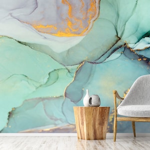 Abstract Alcohol Ink Marble Wallpaper Mural, Removable Wall Art (Peel and Stick) image 1