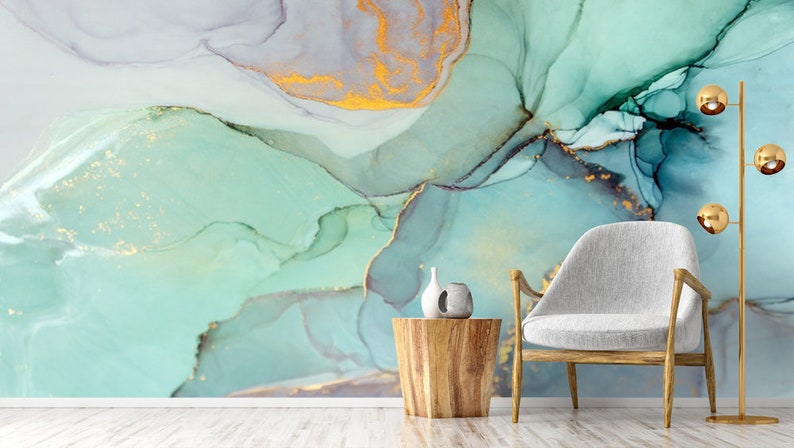 Abstract Alcohol Ink Marble Wallpaper Mural, Removable Wall Art (Peel and Stick) image 1