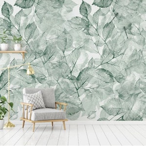 Watercolor Tropical Palm Leaves Wallpaper Wall Mural Peel and Stick Wall Art Easy Removable Vintage Watercolor Fllowers Wallpaper