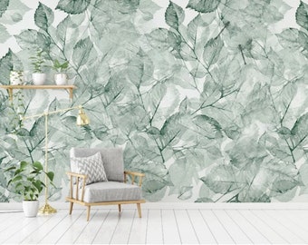 Watercolor Tropical Palm Leaves Wallpaper Wall Mural Peel and Stick Wall Art Easy Removable Vintage Watercolor Fllowers Wallpaper