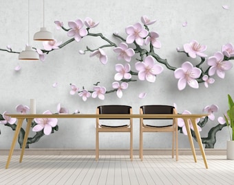 3d Floral Wallpaper Flowers and Tree Wall Murals Peel and Stick Wall Art Easy Removable Pattern Flowers Dining Room Living Room Design
