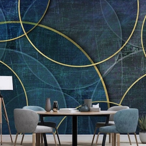 Peel and Stick Wallpaper, Gold Lines Geometric Art Wallpaper, Abstract Wall Mural,Easy Removable, Pattern Wallpaper, Living Room Wall Mural
