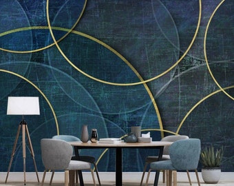 Peel and Stick Wallpaper, Gold Lines Geometric Art Wallpaper, Abstract Wall Mural,Easy Removable, Pattern Wallpaper, Living Room Wall Mural