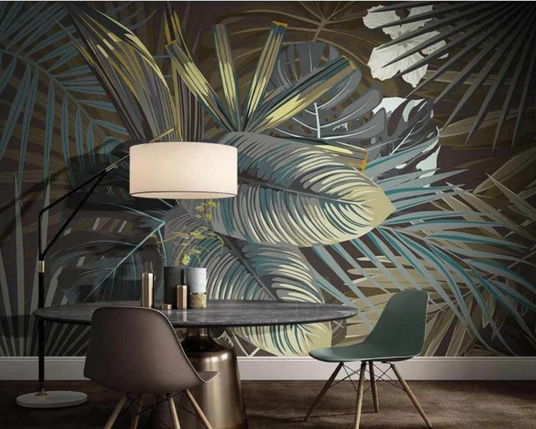 Tropical Palm Leaf Wallpaper Mural: Vintage Peel and Stick Wall Art - Etsy