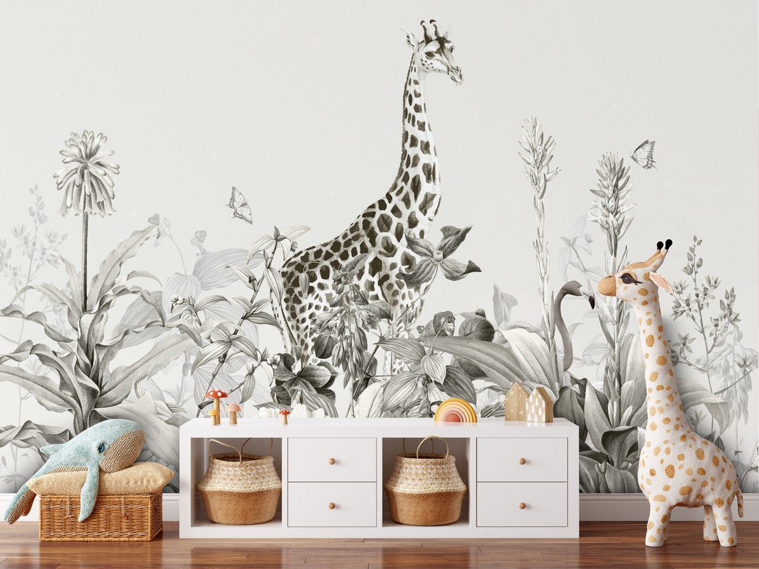 Safari Jungle Animals Wallpaper Peel and Stick Nursery Wall Mural Kids ...