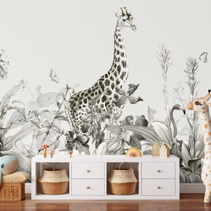 Kinder Safari Dschungel Tiere Tapete, Abnehmbare Tapete, Schälen und Aufkleben Tapete Wandpapier Wandbild, Kinder Dschungel Wandbild