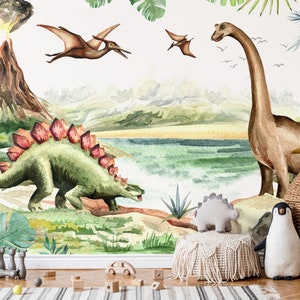 Dinosaur Wallpaper Nursery Wall Mural Peel and Stick Jurrasic Wall Mural Kids Self Adhesive Kids Wallpaper Child Room Dinosaur Wall Mural