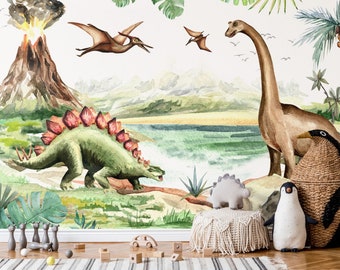 Dinosaur Wallpaper Nursery Wall Mural Peel and Stick Jurrasic Wall Mural Kids Self Adhesive Kids Wallpaper Child Room Dinosaur Wall Mural