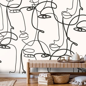 Abstrakte Frauen Gesicht Wallpaper Wandbild: Schälen und Aufkleben Wandkunst