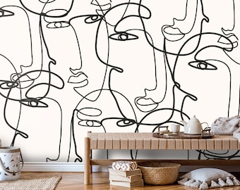 Wall Art Wall Mural Abstract Women Face  Wallpaper Peel and Stick Easy Removable Pattern Wallpaper Living Room Wall Mural
