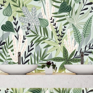 Verde Foglie tropicali Carta da parati Botanica Palma Tropicale Parete Murale Peel e Stick Wall Art Rimovibile Vintage Foglie d'oro Carta da parati