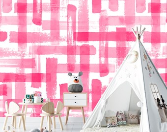 Watercolor Pink Art Wallpaper Peel and Stick Removable Wall Mural Self Adhesive Wallpaper Nursery Kids Room Wall Art Custom Color