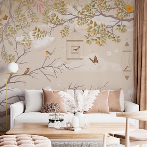 Tropical Tree & Birds Peel and Stick Wallpaper Mural
