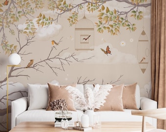 Tropical Wallpaper  Peel and Stick Removable Wallpaper Living Room Decor Home Decor Wall Mural Tree and Birds  Style Bedroom  Wall Mural