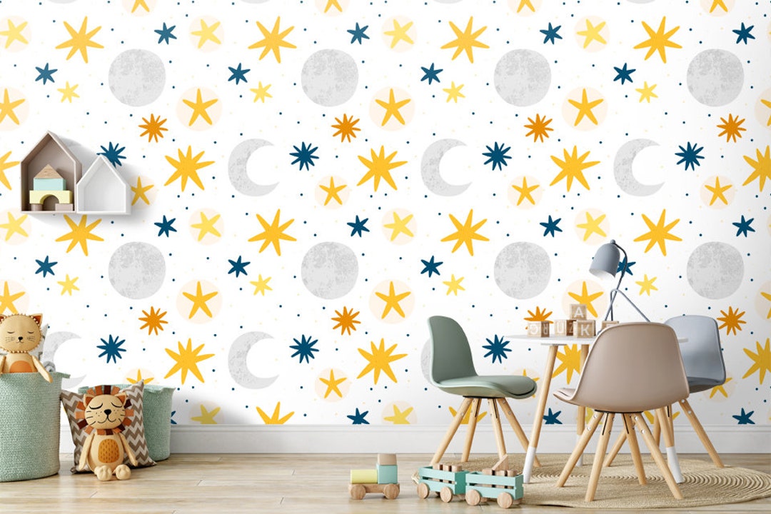 Moon and Stars Nursery Wallpaper Mural: Peel and Stick, Removable - Etsy