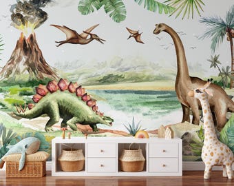 Dinosaur Wallpaper Nursery Wall Mural Peel and Stick Jurrasic Wall Mural Kids Self Adhesive Kids Wallpaper Child Room Dinosaur Wall Mural