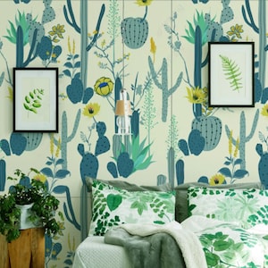 Plant Cactus Wallpaper Nursery Wall Mural Kids Wallpaper Peel and Stick Easy Removable Self Adhesive Kids Wallpaper Child Room Wallpaper