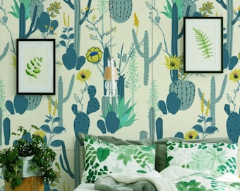 Plant Cactus Wallpaper Nursery Wall Mural Kids Wallpaper Peel and Stick Easy Removable Self Adhesive Kids Wallpaper Child Room Wallpaper