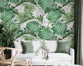 Tropical Wallpaper Green Palm Leaves Wall Mural   Removable Wallpaper Peel and Stick Removable Wallpaper Living Room Decor  Bedroom Decor