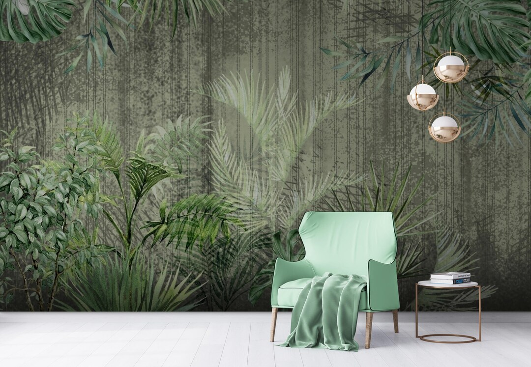 Green Palm Leaves Wallpaper Mural: Tropical Peel and Stick Wall Art - Etsy