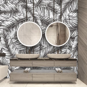 Tropical Palm Leaves Wallpaper Botanical Black White Palm Tropical Wall Mural Peel and Stick Wall Art Removibile Vintage Geaves Wallpaper