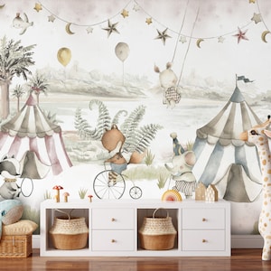 Kids Wallpaper Peel and Stick | Kids Watercolor Forest Wall Mural Easy Removable Cut Animals Wallpaper Traditional
