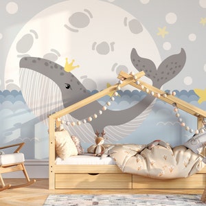 Whale and Star kinderbehang: peel and stick, verwijderbaar