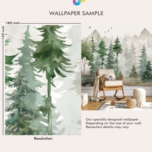 Kids Wallpaper Mountain and Trees Peel and Stick Wall Mural Self Adhesive Nursery Wall Art Child Room Mountain Decor Forest Decal image 8