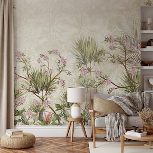 Tropical Trees Peel and Stick Wallpaper: Botanical Wall Mural