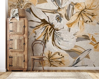Peony Flowers  Wallpaper Vintage Floral Leaves Wall Mural Peel and Stick Wall Art Easy Removable Pattern Living Room Kids Room  Living Room