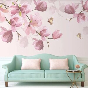 Acquerello Fiori Carta da parati Peel and Stick Wall Art Facile rimovibile Soft Floral Wallpaper Fiori Acquerello Murale Soggiorno