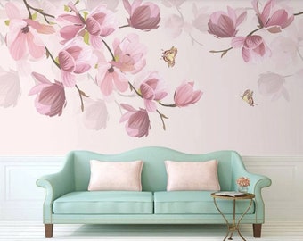 Watercolor Flowers Wallpaper Peel and Stick Wall Art Easy Removable Soft Floral Wallpaper Flowers Watercolor Wall Mural Living Room