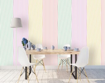 Colorful Geometric Lines Wallpaper Peel and Stick Nursery Wall Mural Scandinavian Style  Adhesive Nursery Wallpaper Kids Room