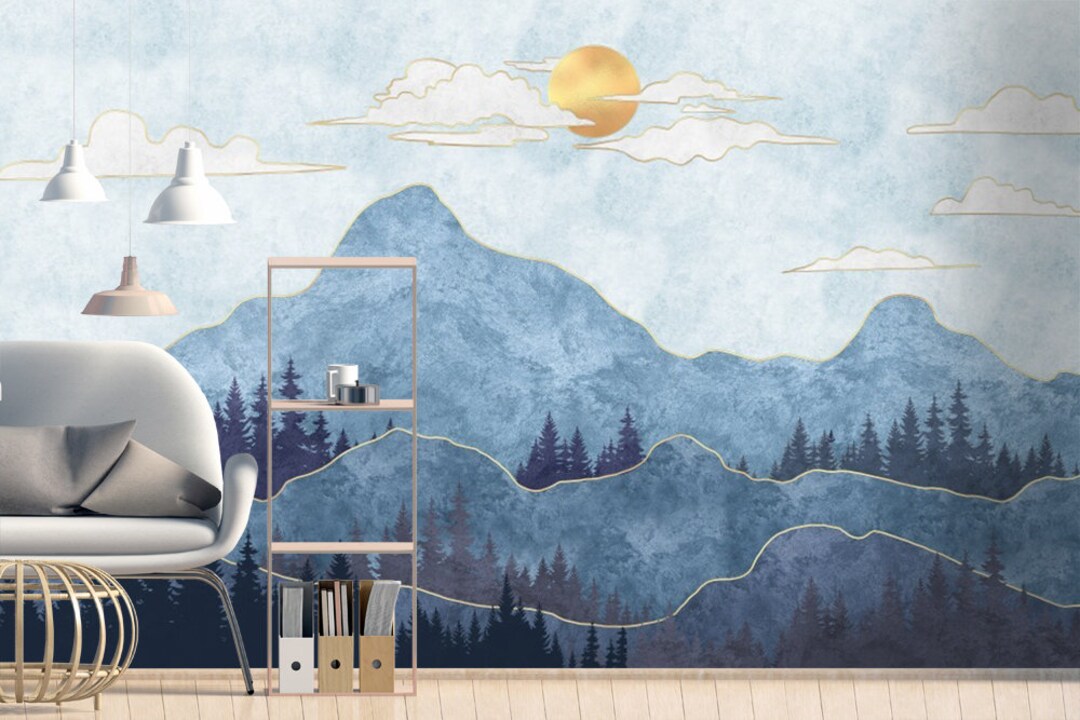 Blue Mountain Nursery Wallpaper Mural: Peel and Stick Wallpaper - Etsy