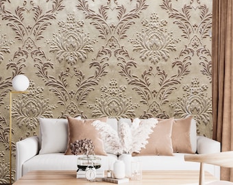 Modern Damask Wallpaper Peel and Stick Easy Removable Pattern Gray and Cream Wallpaper Living Room Wall Mural
